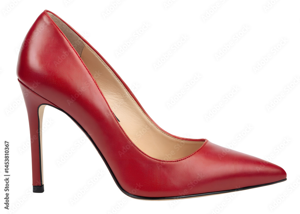 Elegant single red leather high heel shoe isolated on black background Elegant single red leather high heel shoe isolated on black background