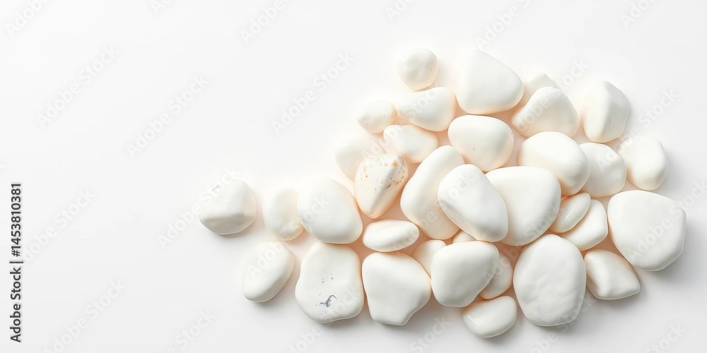 A collection of smooth, white stones on a pure white background, design element, high resolution A collection of smooth, white stones on a pure white background, design element, high resolution