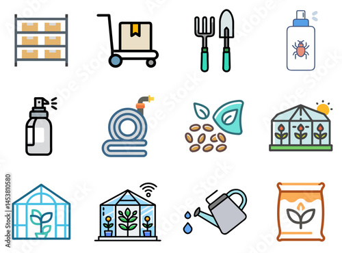 Sustainable Growth: Greenhouse Lineal Color Icons Set 1