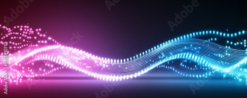 Abstract purple and blue neon wavy background with blurred sound waves, music concept