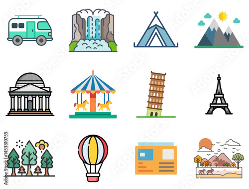 Wonders of the World: Travel & Landmarks Lineal Color Icons Set 2