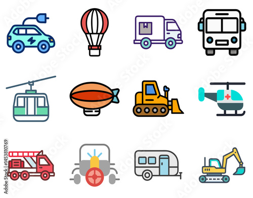 Street Wheels: Vehicle Side View Lineal Color Icons Set 1