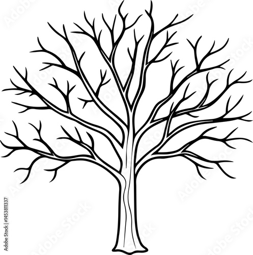 bare tree outline vector illustration line art coloring book page design