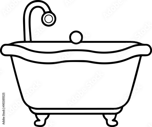 bathtub outline vector illustration line art