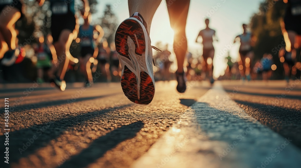 Runners in competition on road course.