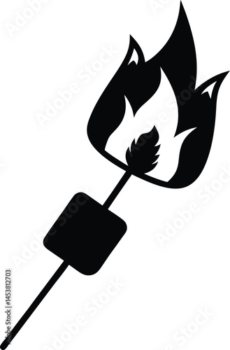 marshmallow on a stick over fire on white 