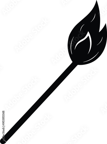 matchstick with flame on white background  
