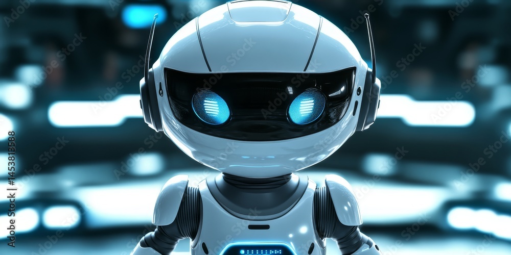 A humanoid robot with futuristic design elements.