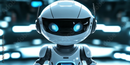 A humanoid robot with futuristic design elements.