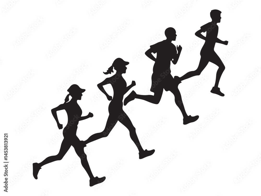 silhouette of group people running silhouette of group people running