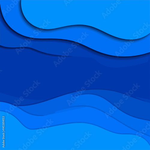 Abstract blue layered paper cut background with wavy shapes and dark to light gradients for modern design