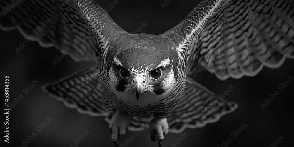 Falcon soaring through the air with wings fully spread.