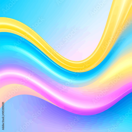 Abstract multicolored wave background design element with vibrant yellow, blue, pink, and purple hues creating a smooth, flowing motion