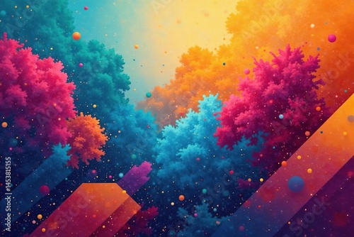 Geometric abstract shapes, bold colors, modern style, decor, lines, triangles