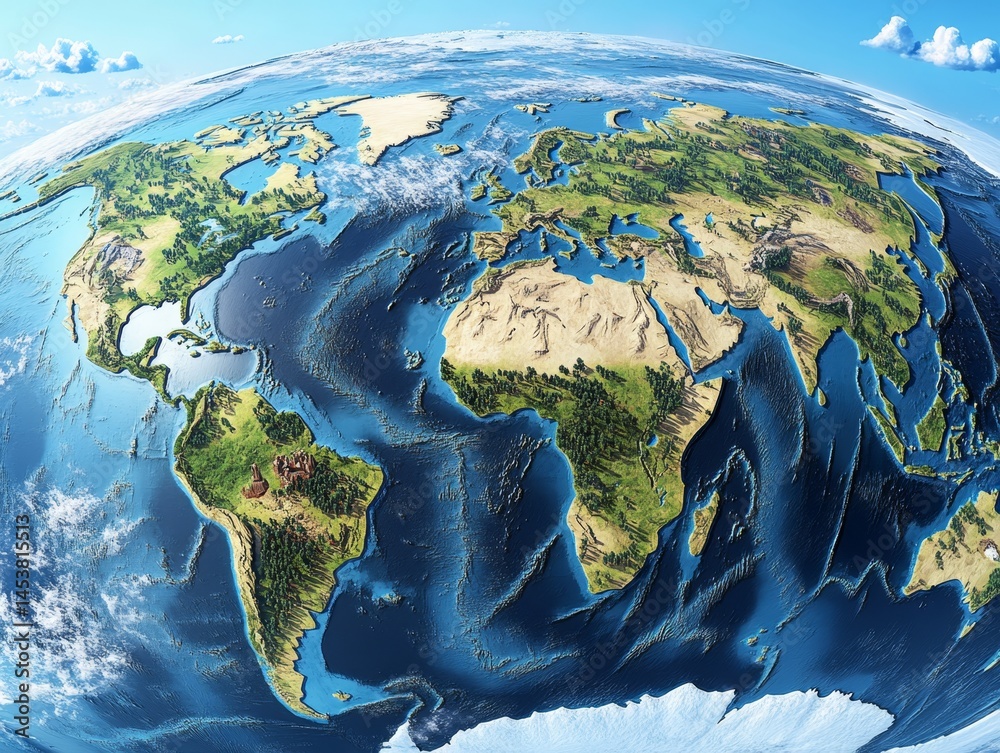 Globe of Earth showing continents, countries, and oceans.