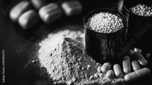 Obraz na płótnie Pills and powders close up for medicine composition w salonie