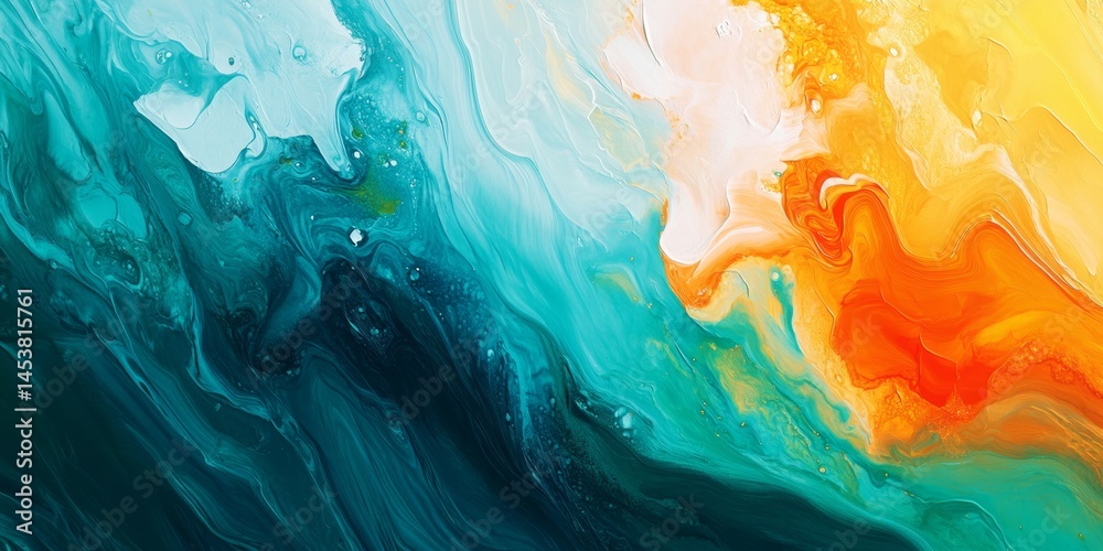 An abstract representation of an ocean wave with vibrant colors and a fluid, swirling texture.