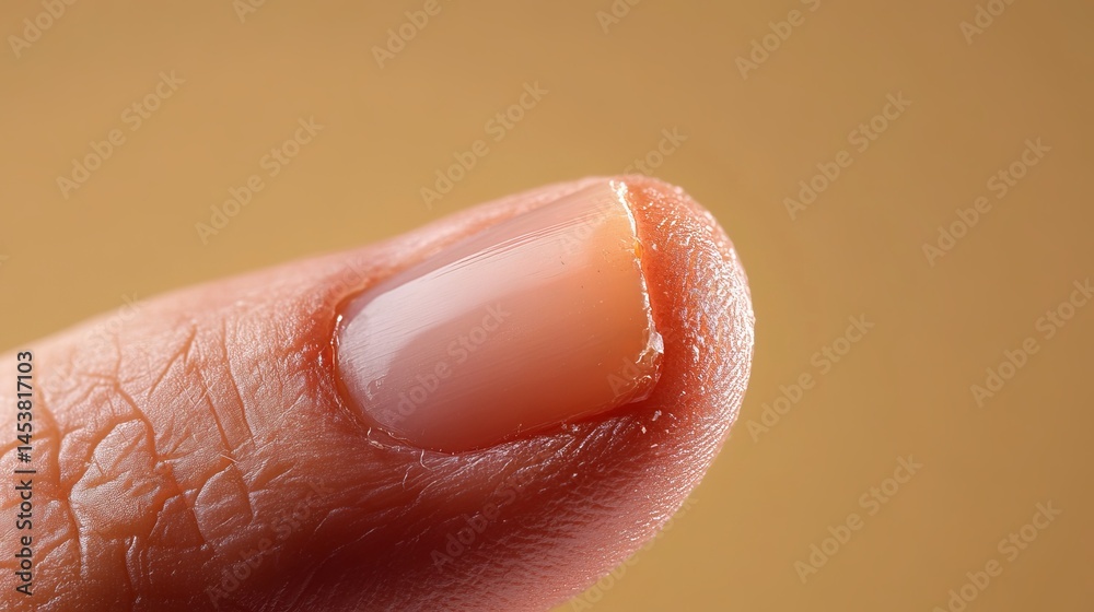 Fototapeta premium Closeup view of a fingertip showing detailed skin texture and a pale nail dry body part hand high