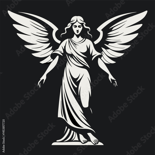 Angel Silhouette with Flowing Robes and Wings