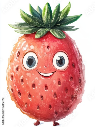 Obraz na płótnie Cute and friendly fruit character with red body and green leaves. w salonie