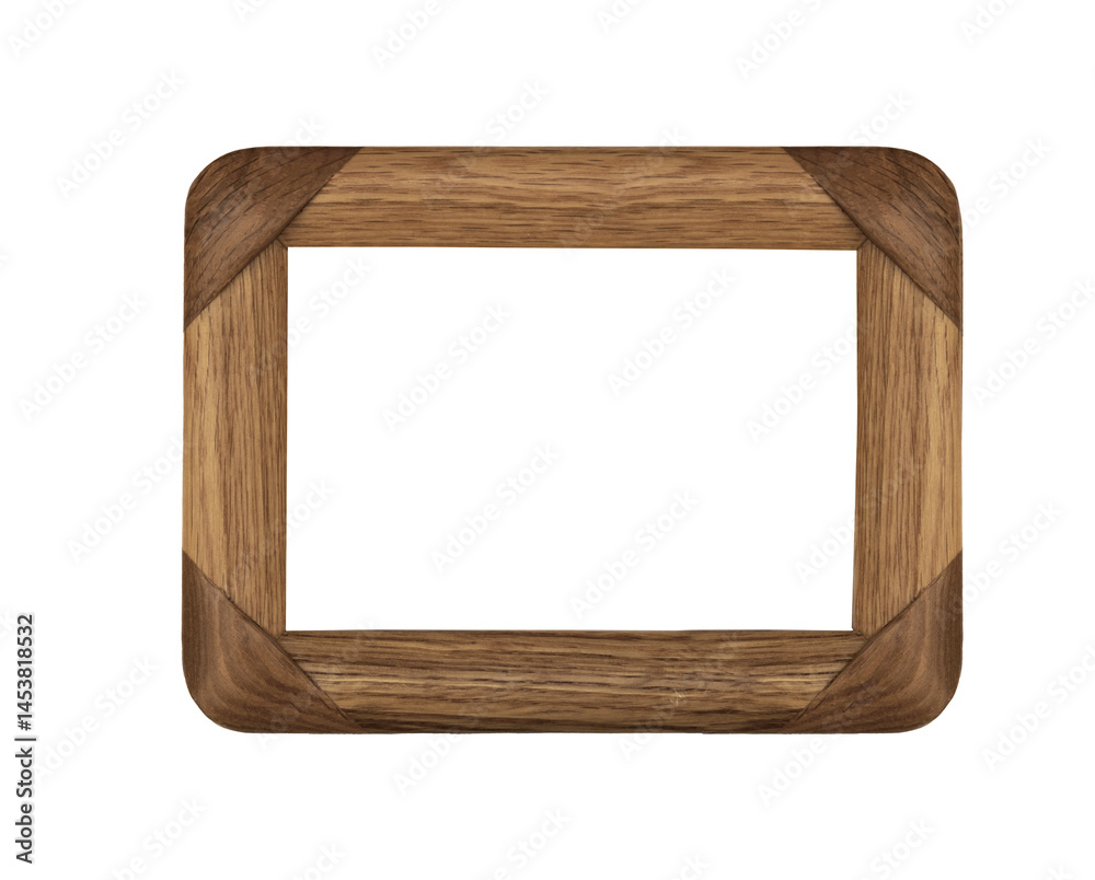 Wooden rectangular picture frame with simple design isolated on white background