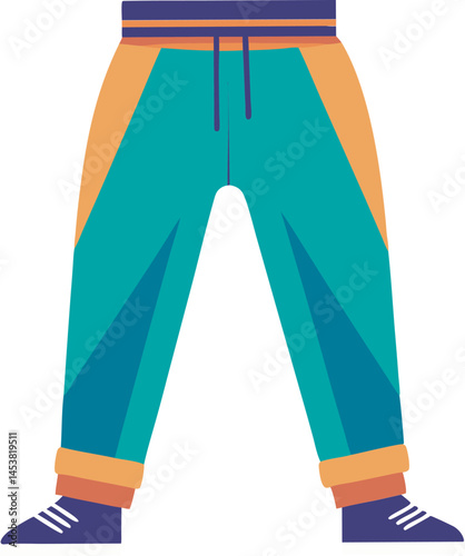 A detailed vector art illustration of jogger pants, showcasing modern casual style with clean lines, realistic folds, and vibrant colors