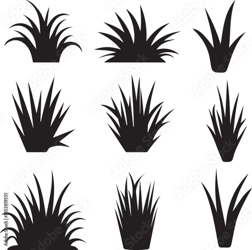 Minimal Grass Silhouette Icons Set – Vector Lawn Elements for Landscape Design and Nature Graphics