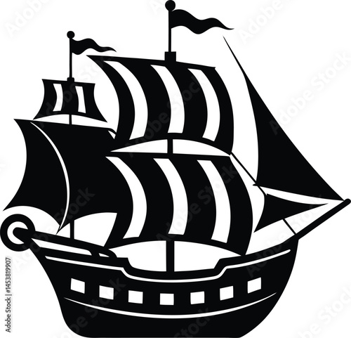 pirate ship with sails on white background  .eps