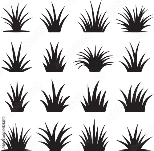 Minimal Grass Silhouette Icons Set – Vector Lawn Elements for Landscape Design and Nature Graphics