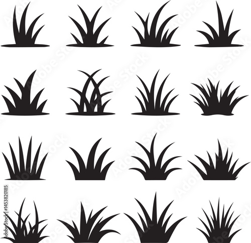 Minimal Grass Silhouette Icons Set – Vector Lawn Elements for Landscape Design and Nature Graphics