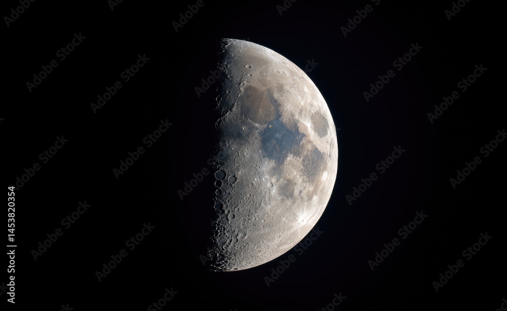 Naklejka premium Close up picture of waxing crescent moon in blue sky