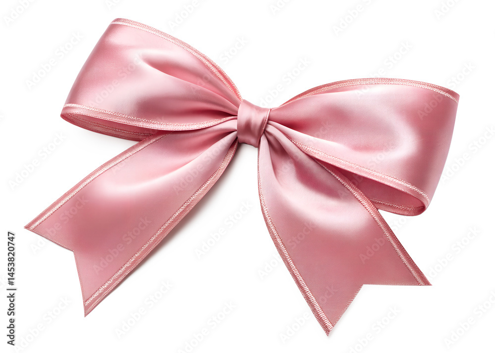 Naklejka premium Delicate pink satin bow graceful ribbon festive decoration on black background