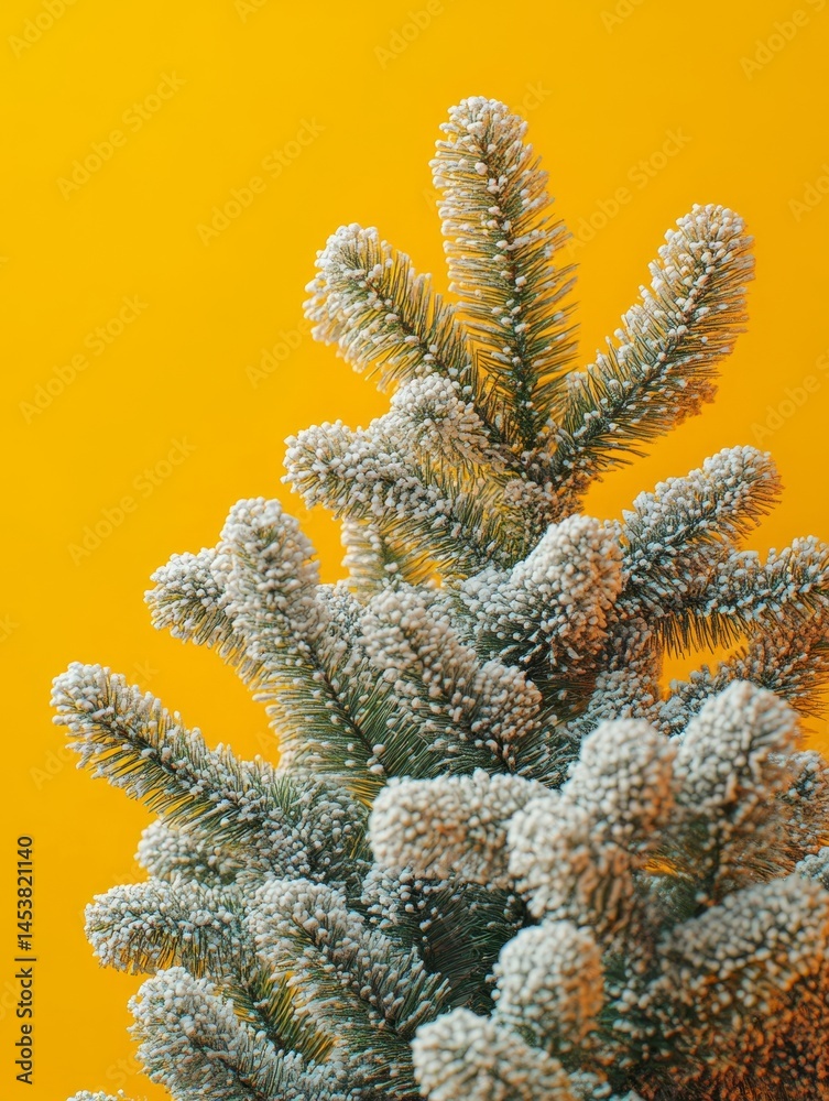 Close-up of a green pine branch adorned with frost and snow, often used for holiday celebrations.