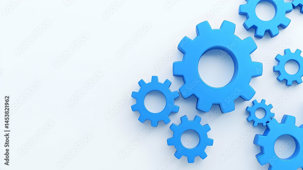 Blue Gears on White Background for Industrial and Technology Concepts Blue Gears on White Background for Industrial and Technology Concepts