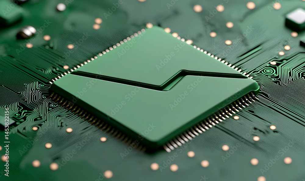 Obraz premium Close-Up of Green Circuit Board Microprocessor on Technology Background