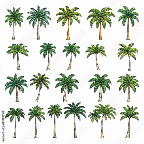 Tropical palm trees seamless pattern illustration for summer vacation designs and backgrounds