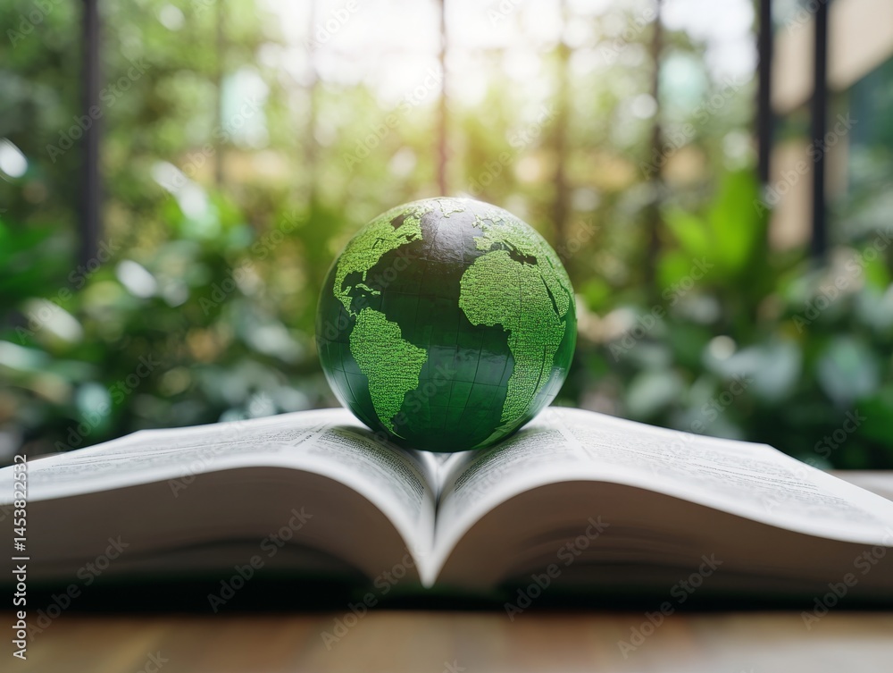 Book with globe symbolizing knowledge of the world.