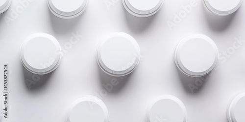 Obraz na płótnie Pill bottles lined up neatly in a grid pattern, ready for prescription. A clean and organized healthcare background. w salonie