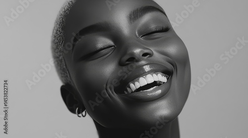 Obraz na płótnie Smiling, confident model in black and white portrait. Studio-lit. Stylish chic. w salonie