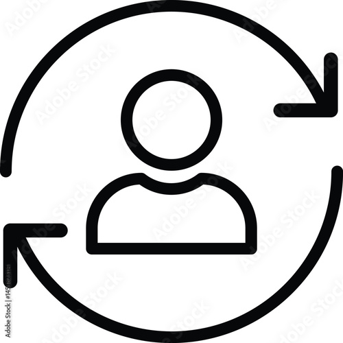 Replace person icon. Person exchange, switch icon.  person in a circle with arrows pointing to the left and right
