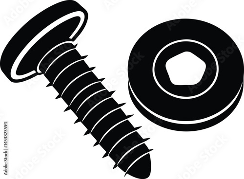 screw and washer on white background  