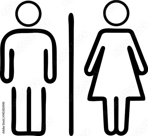 Simple black line drawing of male and female restroom symbols
