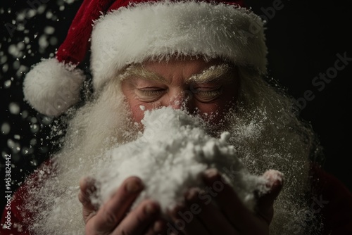 Obraz na płótnie Father Christmas enjoys a dusting of snow powder. w salonie
