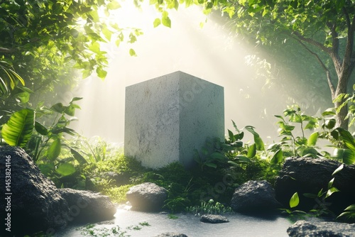 Obraz na płótnie A mystical stone temple hidden in a lush jungle, with sunlight streaming through the canopy of trees. w salonie