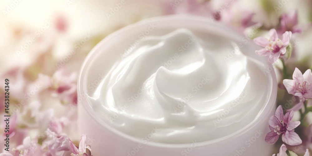 Moisturizer container with petals around it.
