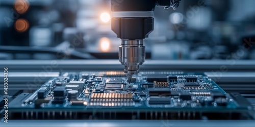 Obraz na płótnie Manufacturing process with electronic components and testing equipment. w salonie