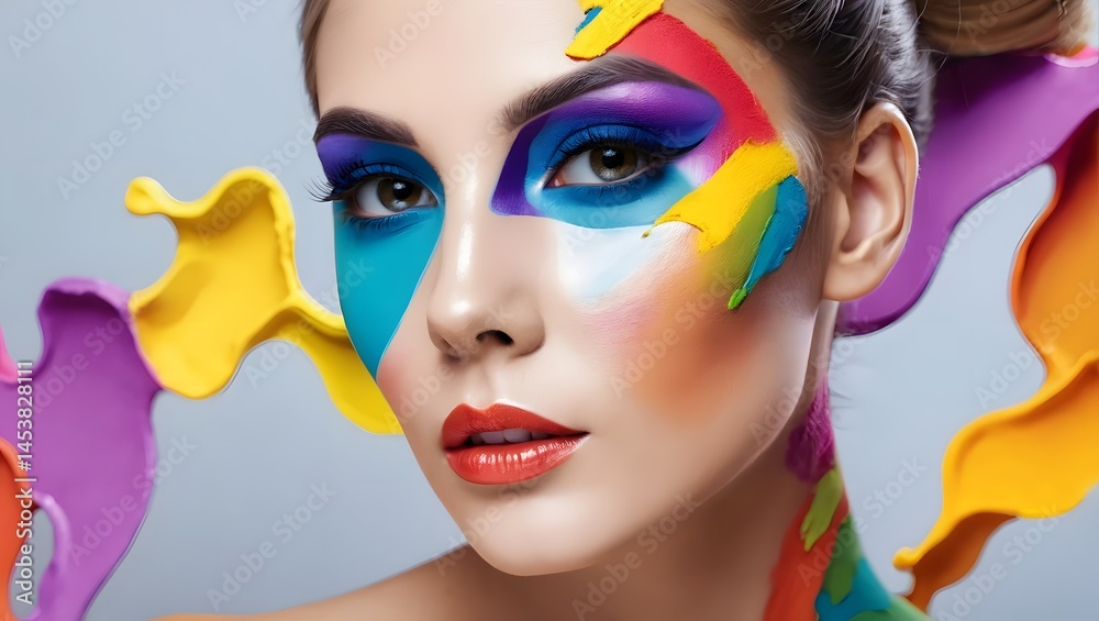 Fototapeta premium Vibrant and abstract makeup portrait of a female model