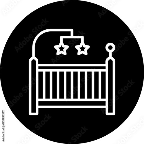 Baby Cradle, Crib Vector Icon, Circular Style Isolated Vector Icon.