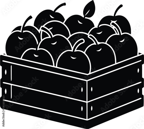 wooden crate with apples on white background