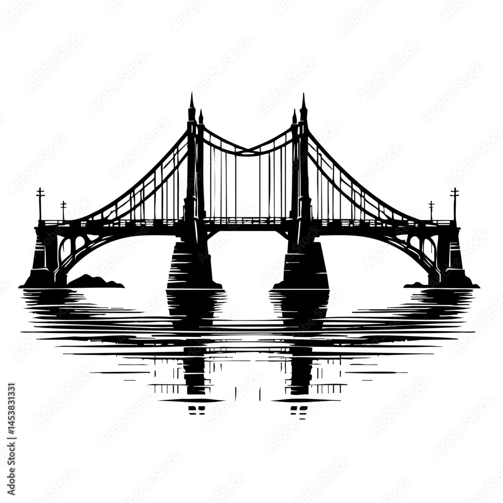 Naklejka premium Majestic Bridge Silhouette: A Black and White Architectural Masterpiece